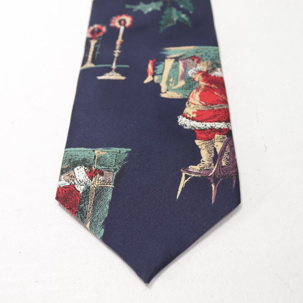 Vtg Wembly Santa Claus Tie Mens 58 in Silk Blue Red Green Wide Tree Presents